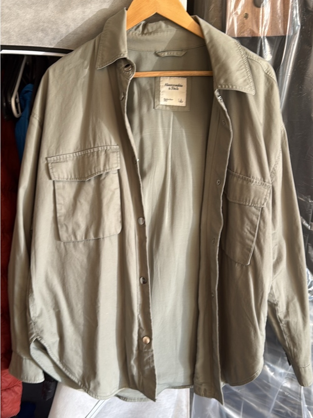 Abercrombie & Fitch Men's Olive Green Button-Down Utility Shirt